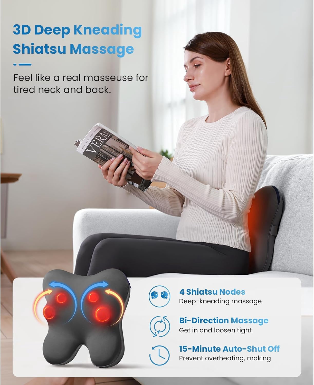BOB AND BRAD EZBack Plus Neck Massager with Heat and Remote, Back Massager with 3 Level for Pain Relief Deep Tissue, Shiatsu Kneading Massage Pillow for Shoulders, Neck, Ideal Gifts