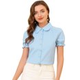 thumbnail image 1 of Blusa de algodón con volantes y cuello vuelto para mujer Azul claro XS, 1 of 6