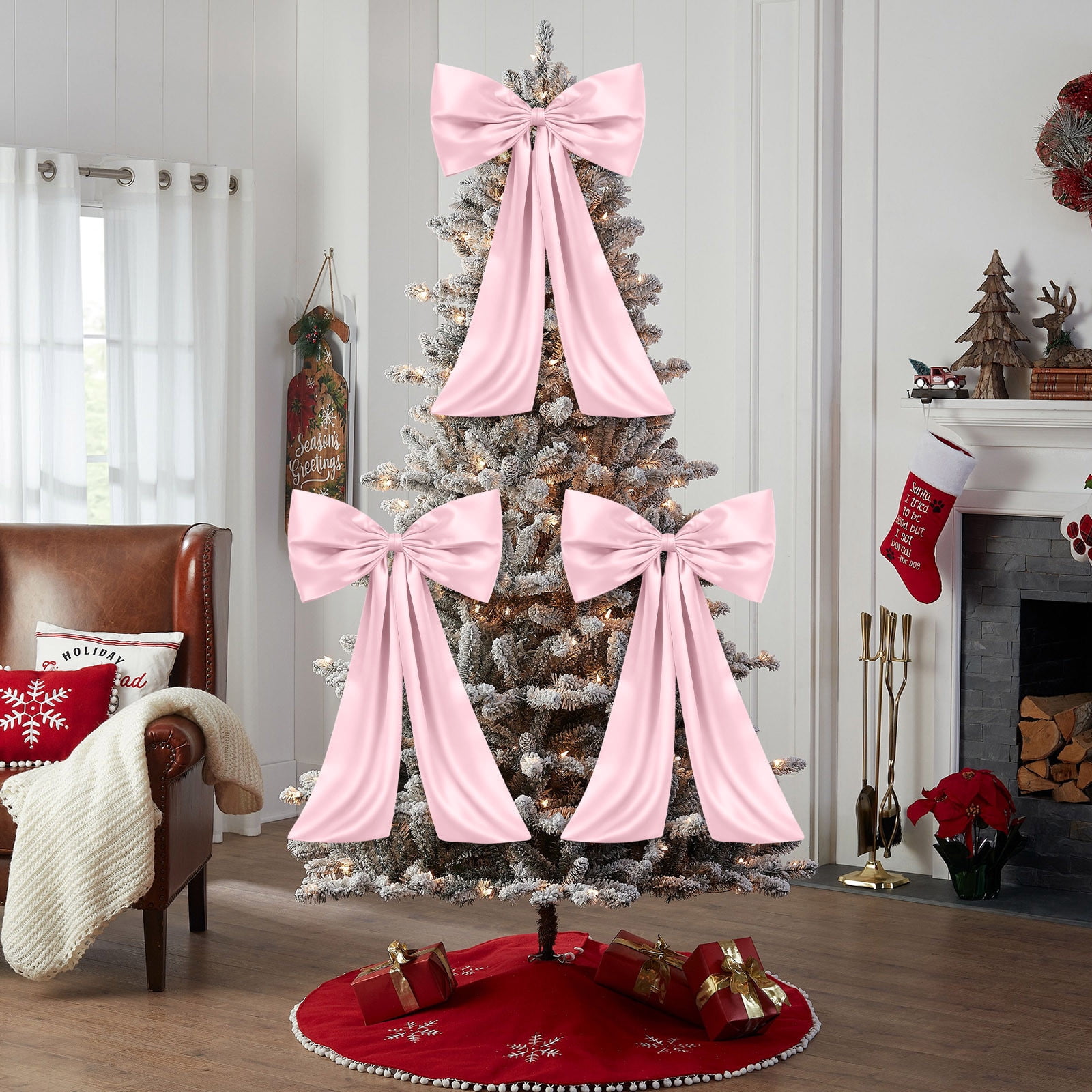 Antqov Christmas Decorations Large Christmas Bows Colorful Ribbon Bow for Christmas Tree Topper, Wall Door Hanging Christmas Ornament for Indoor Home Party Decor