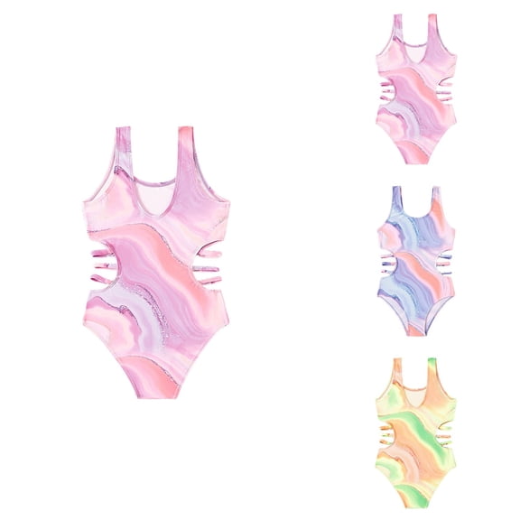 Girls Color-Block Adjustable Criss Cross Strap Sporty Bikini Swimsuit Set with Chest Pad for Ages 9-16