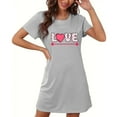 thumbnail image 4 of Xfvqtps Valentine's Day Nightgown for Women Plus Size Love Arrow Print Short Sleeve Crew Neck Solid Color Lightweight Soft Comfortable Pajamas Gray, 4 of 6