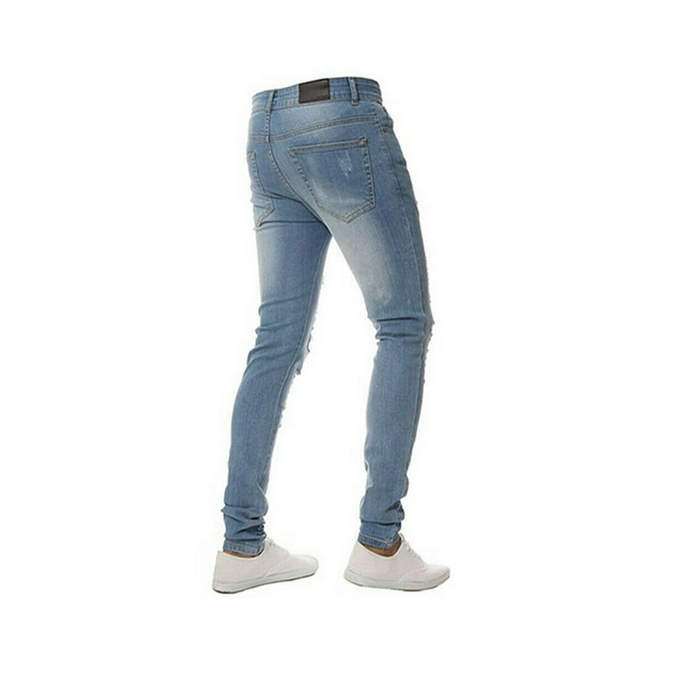 Diconna Mens Skinny Jeans Stretch Slim Fit Distressed Ripped Tapered Leg  Denim Pants Blue M
