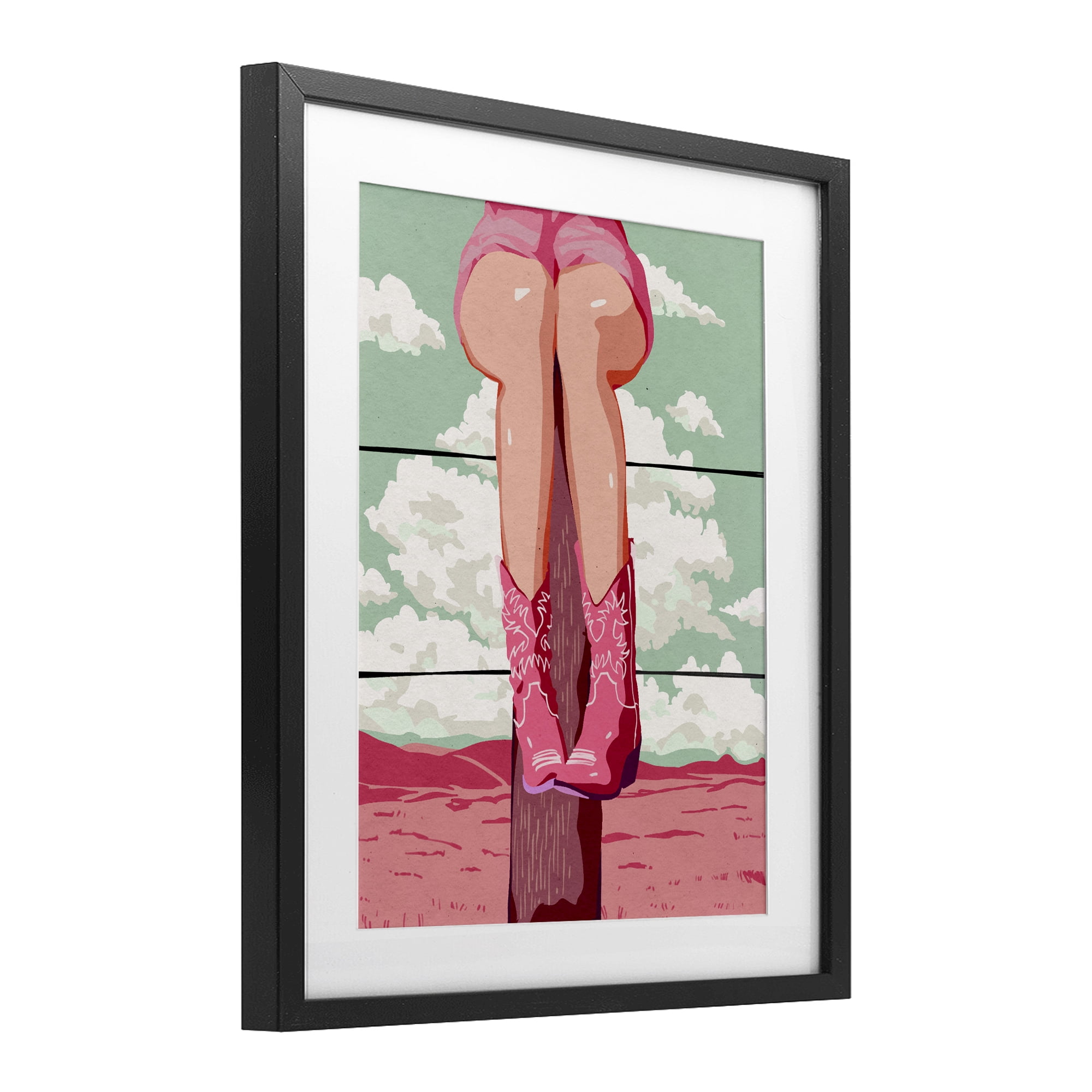 Stupell Industries Cowgirl on Fence Post Black Framed Print Under Glass, design by Ziwei Li