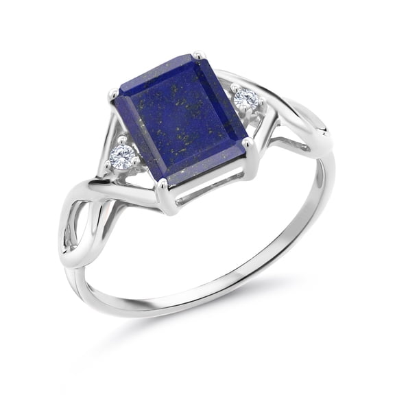 Gem Stone King 925 Sterling Silver Ring Emerald Cut Blue Lapis and Moissanite (2.08 Cttw, Size 9)