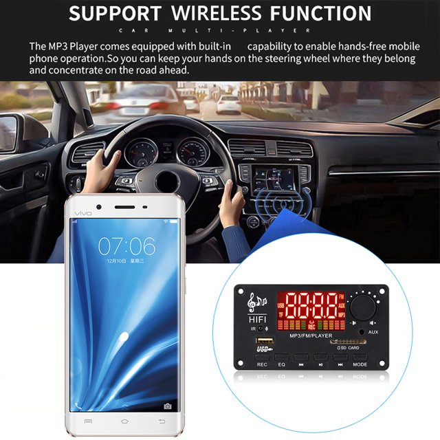 12V Bluetooth-compatible 5.0 Mp3 Tablero decodificador Pantalla a color con control remoto