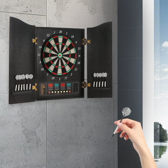 Wall-Mounted Electronic Dartboard with 27 Games, 4 LED Displays, Adjustable for Up to 16 Players, Fun Interactive Game for Parties