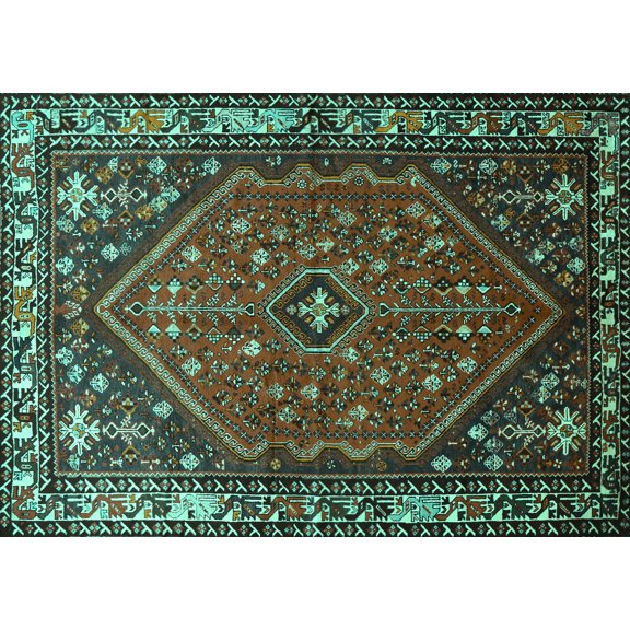 Ahgly Company Machine Washable Indoor Rectangle Persian Turquoise Blue Traditional Area Rugs, 5' x 7'