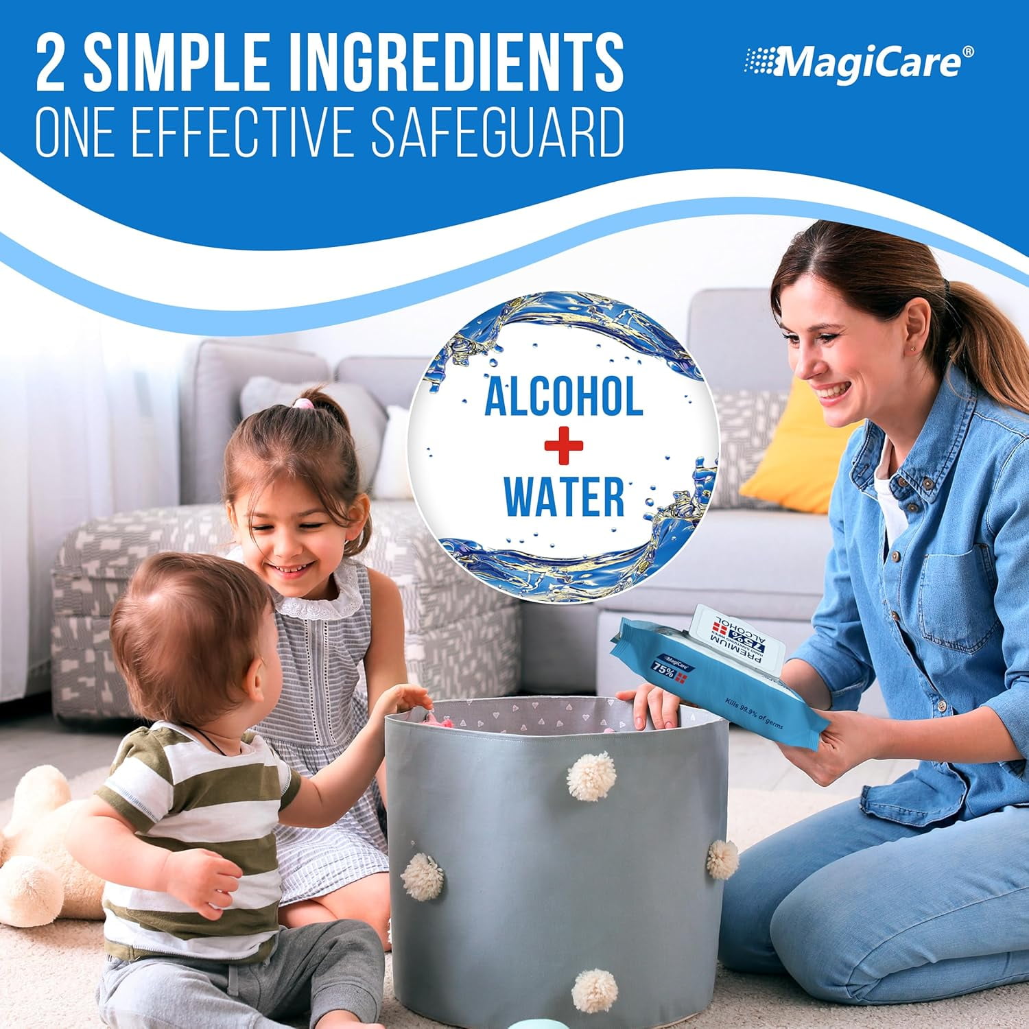 MagiCare Hand Sanitizer Wipes, Unscented, 75% Alcohol, Large Wipes - 10 Travel Packs (20ct Each, 200ct) - Travel Bag, Car, Camping