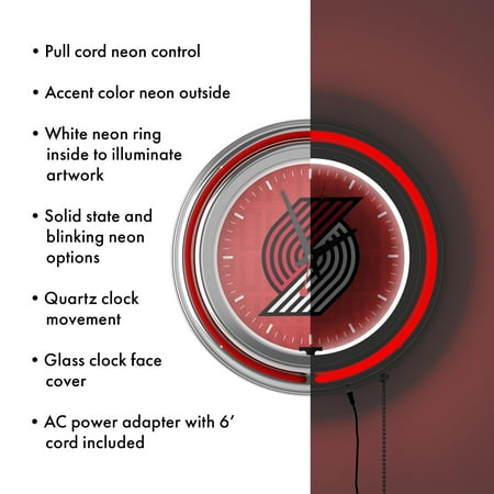 Portland Trail Blazers NBA City Chrome Neon Clock - Red, Black, White, Gray
