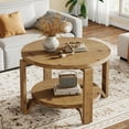 thumbnail image 6 of Tribesigns 30″ Solid Wood Round Coffee Table with 2‑Tier Storage – Brown Rustic, 6 of 13