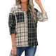thumbnail image 1 of VISgogo Camisas de solapa con botones para mujer, blusas informales de manga larga con estampado de cuadros de colores en contraste VISgogo  moda, 1 of 9
