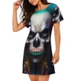 thumbnail image 2 of Disketp Modern Abstract Colorful Skull C para Camisón Corto de Manga Corta para Mujeres, Camisón Cómodo con Escote Redondo, Bonito y Confortable, 2 of 6