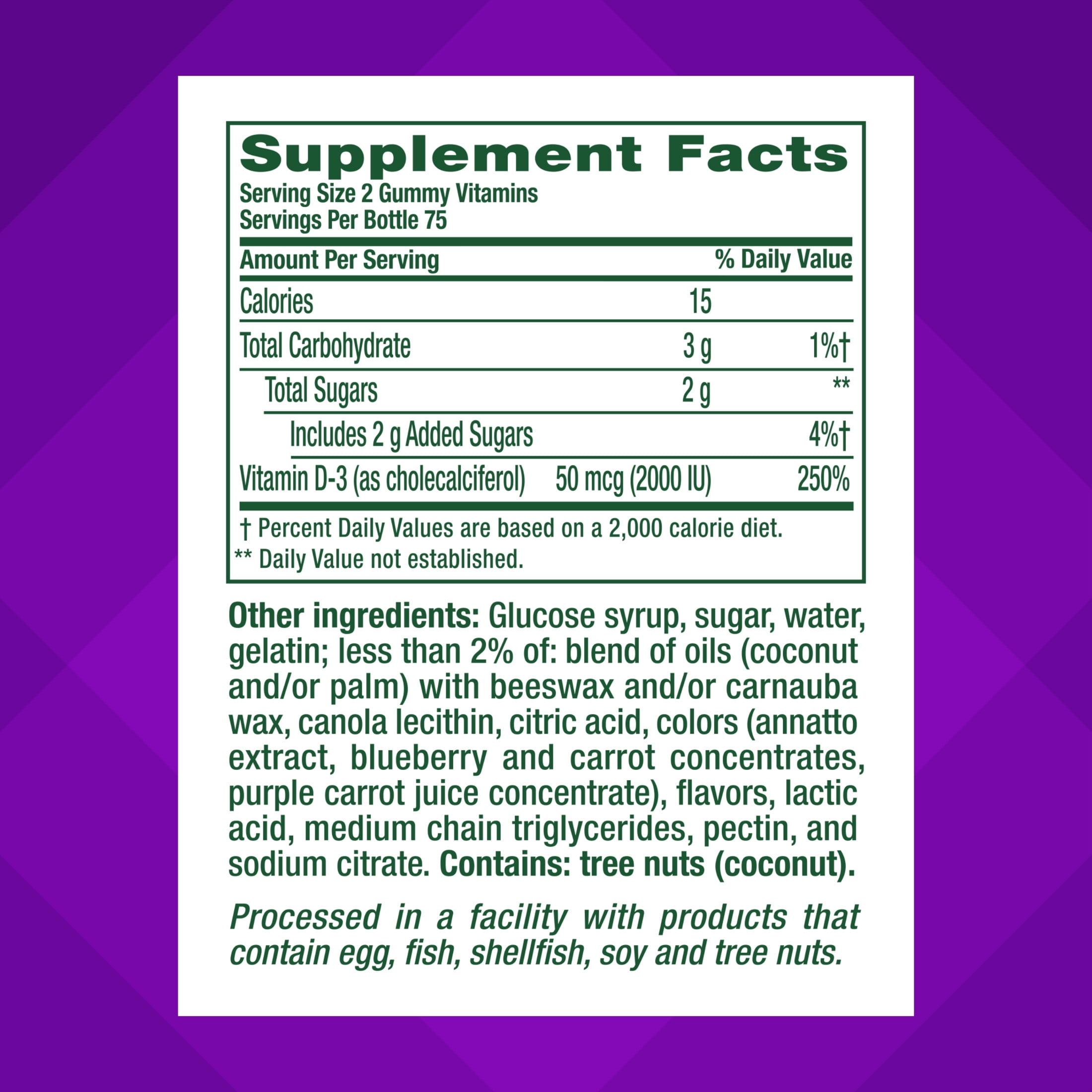 vitafusion Vitamin D3 Gummy Vitamins, 50 mcg, Peach, Blackberry and Strawberry Flavored, 150 Count