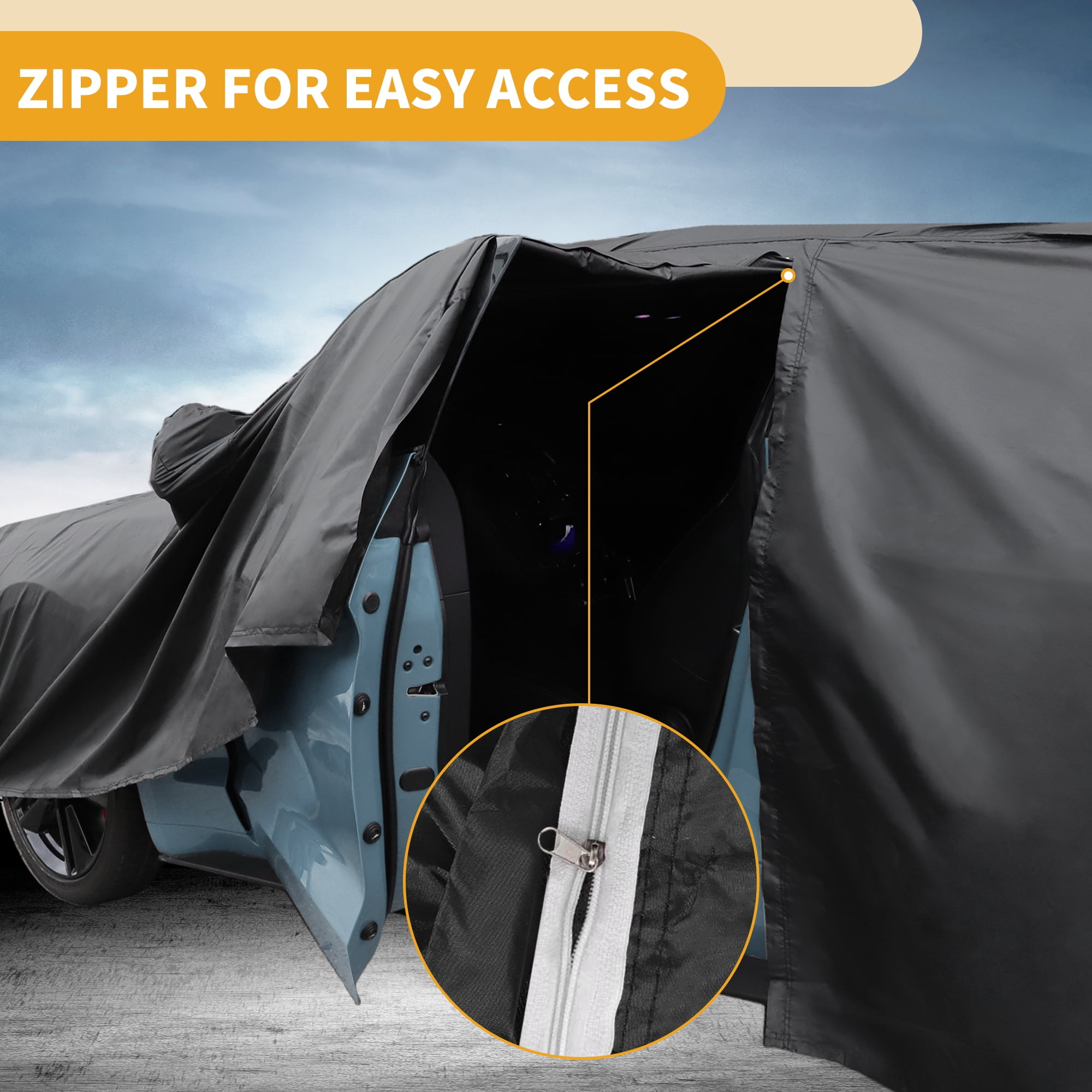 Unique Bargains Universal Car Cover Waterproof Black 177.17"x70.87"x49.21"