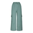 thumbnail image 4 of CQONEPT Women Trendy Denim Pants Wide Leg Drawstring High Waisted Jeans Elastic Waist Straight Leg Baggy Fall Fit Pants Green M, 4 of 6