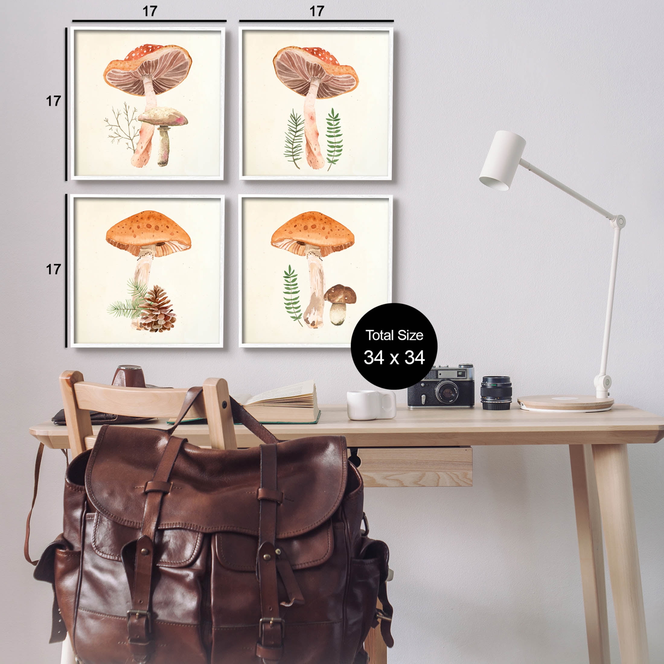 Woodland Mushroom Botanical Sprouts Botanical & Floral Graphic Art White Framed Art Print Wall Art, Set of 4
