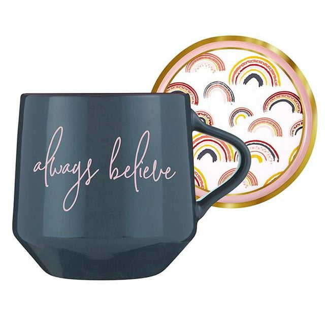 Creative Brands J5796 13 oz Slant Mug with Coaster - Always Believe