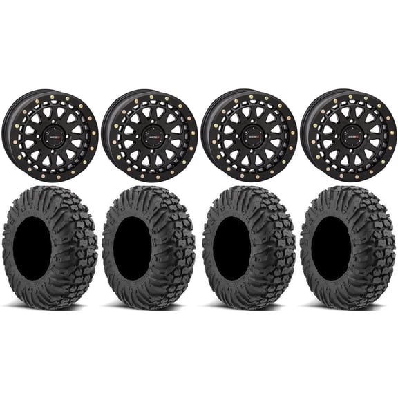 System 3 SB-6 15" Wheels Black (6 1) 30" MotoVator Tires Sportsman RZR Ranger