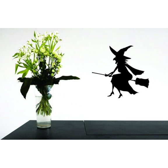 Decal - Wall Sticker : Witch In A Broom Halloween Holiday Trick Or Treat Home Decor Picture Art 16x16 Inches