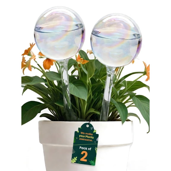 JOGGEIL 2 Pcs Plant Watering Globes, Iridescent Rainbow Glass Self Watering Globes - Automatic Plant Waterer Planter Insert for Indoor Outdoor Plants, Flowerpot, Hanging Plants, Home Garden