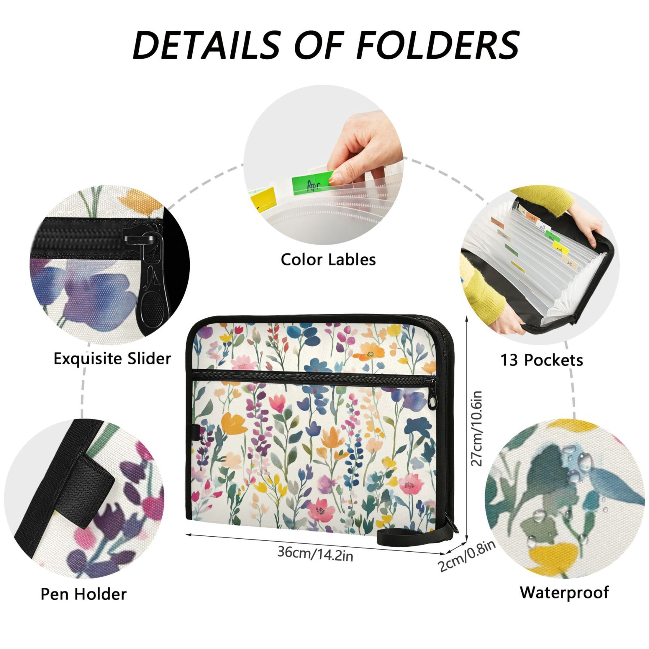 WOBOGO Colorful Abstract Flower Expanding File Folder Letter Size Accordion Filing Organizer 13 Pocket Separate Organ Pocket