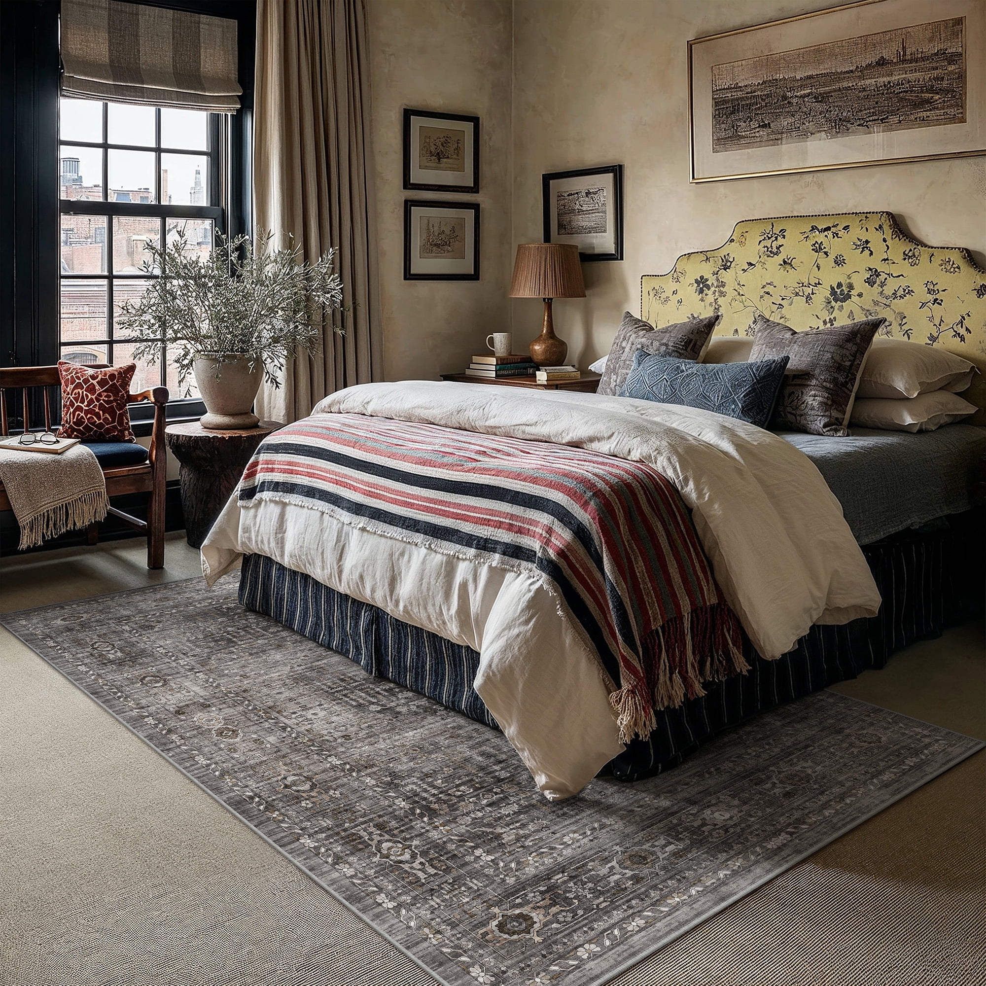 BERTHMEER 8'x10' Area Rugs for Living Room Bedroom Vintage Brown Carpets Kitchen Office Machine Washable Farmhouse Dining Room Oriental Rugs Non Slip Traditional Distressed Rugs