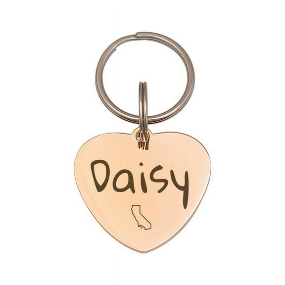 Anavia Stainless Steel Double Sided Heart Name - State Icon - Phone Engraved Dog & Cat ID Tag, Rose Gold, M