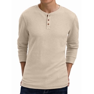 GIRUNS Men's Long Sleeve Waffle Henley