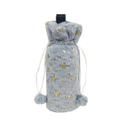 

Nomeni Christmas Wine Bottle Set White Plush Star Sequin Wine Bottle Christmas Table Decorations Wine Bag