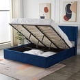 thumbnail image 1 of Velets Oliver King Size Lift Up Bed Frame Storage Platform Bed with Wingback Headboard Upholstered Bed Frame, Velvet Fabric with Hydraulic Support Bars, Blue, 1 of 5