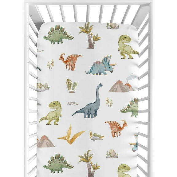 Sweet Jojo Designs Watercolor Dinosaur Dino Multicolor Fitted Crib Sheet
