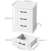 IDEALSOUL Nightstand for bedroom, White Farmhouse End Table with Charging Station, 3 Drawers Storage