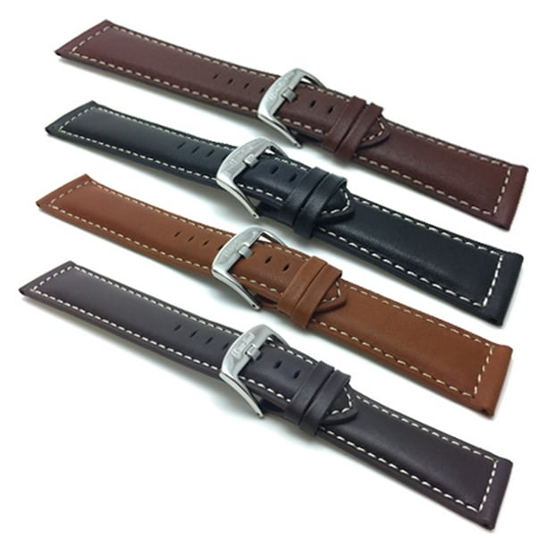 Extra Long XL 20mm Leather Watch Band Strap Mat White Stitching Stainless Steel Buckle