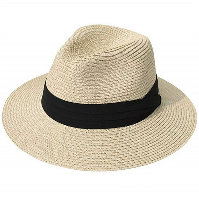 Penkiiy Women Sun Hat Summer Panama Straw Hat Fedora Beach Hat for
