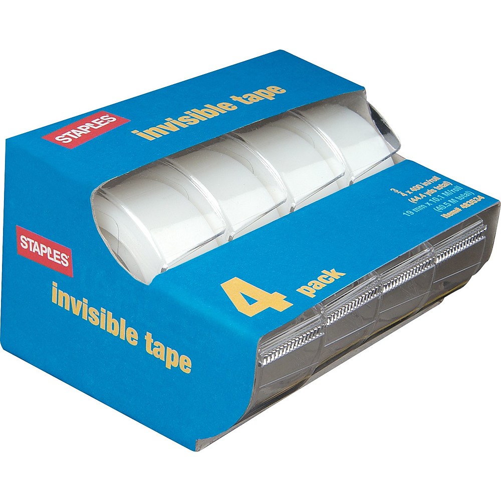 Staples Invisible Tape Caddies 3/4" x 11.1 yds 4/Pack (52384P4D
