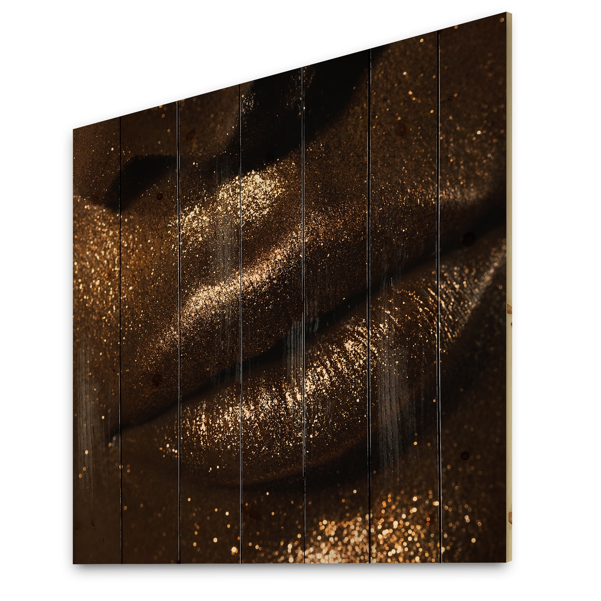 Designart 'Girl Lips With Glitter and Spangle' Modern Print on Natural Pine Wood