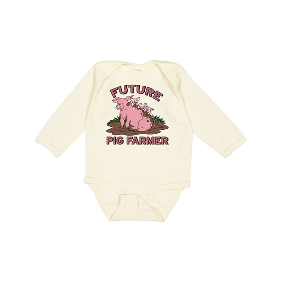 Inktastic Future Pig Farmer with Cute Pig Family Boys or Girls Long Sleeve Baby Bodysuit