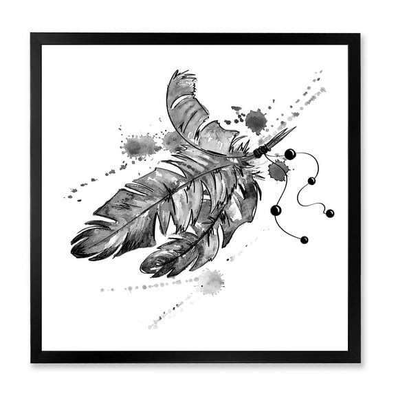 Designart 'Black and White Feathers Impression' Traditional Framed Art Print