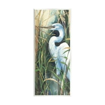 Stupell Industries Egret & Marshland Leaves Animals & Insects Painting Unframed Art Print Wall Art, 7 x 17