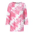 thumbnail image 4 of moda de las mujeres casual cuello redondo manga 3/4 suelta impresa camiseta señoras top rosa/2xl, 4 of 5
