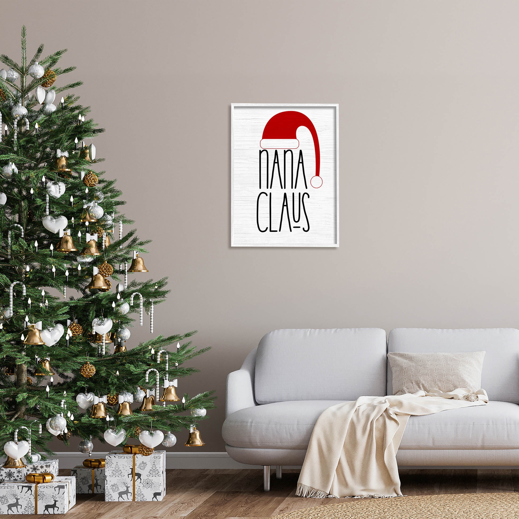 Nana Claus Fun Santa Hat Phrase Holiday Graphic Art White Framed Art Print Wall Art