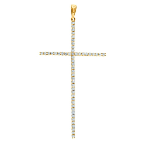 925 Sterling Silver Mens Yellow tone Cubic Zirconia Cross Religious Pendant Charm Necklace for Men