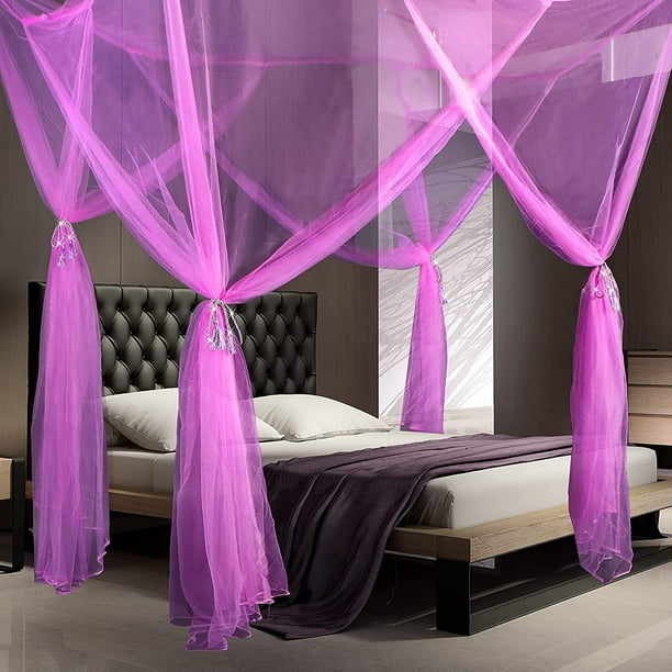 4 Corner Post Bed Canopy Bedroom Curtains With Pieces Tassel Hanging Pendants For King Size And Large Queen Com Bed Canopy Bedroom Curtains, King Size Four Poster Bed Curtains