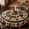 thumbnail image 3 of CHJK Christmas Round Tablecloth, 60 Inch Festive Xmas Flower Table Cover, Decorative Round Table Cloth for Holiday Dining Party Home Decoration, 3 of 6