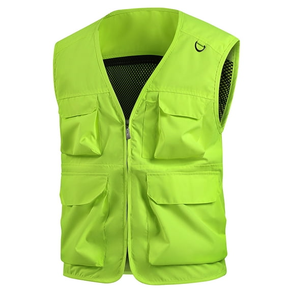 Lightweight Outdoor Vest for Men Sleeveless Solid Color Coat for Men Zip up V Neck Fishing Vest with 4 Pockets Cargo Vest Jacket Travel Hunting Camping Outerwear Green XL