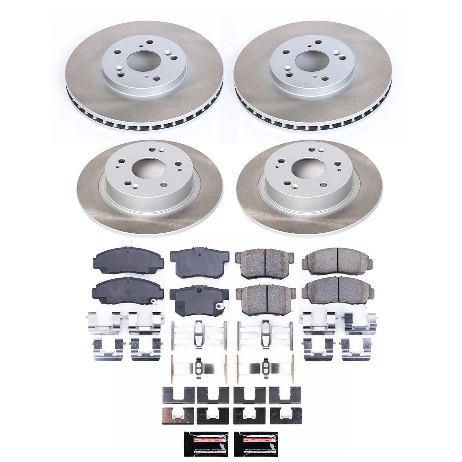 PowerStop Front and Rear Semi-Coated Rotor and Low-Dust Ceramic Brake Pad Kit SC2743
