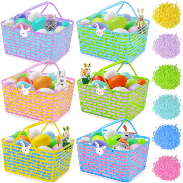 Paquete de 6 cestas de Pascua TURNMEON con césped para niños pequeños de plástico