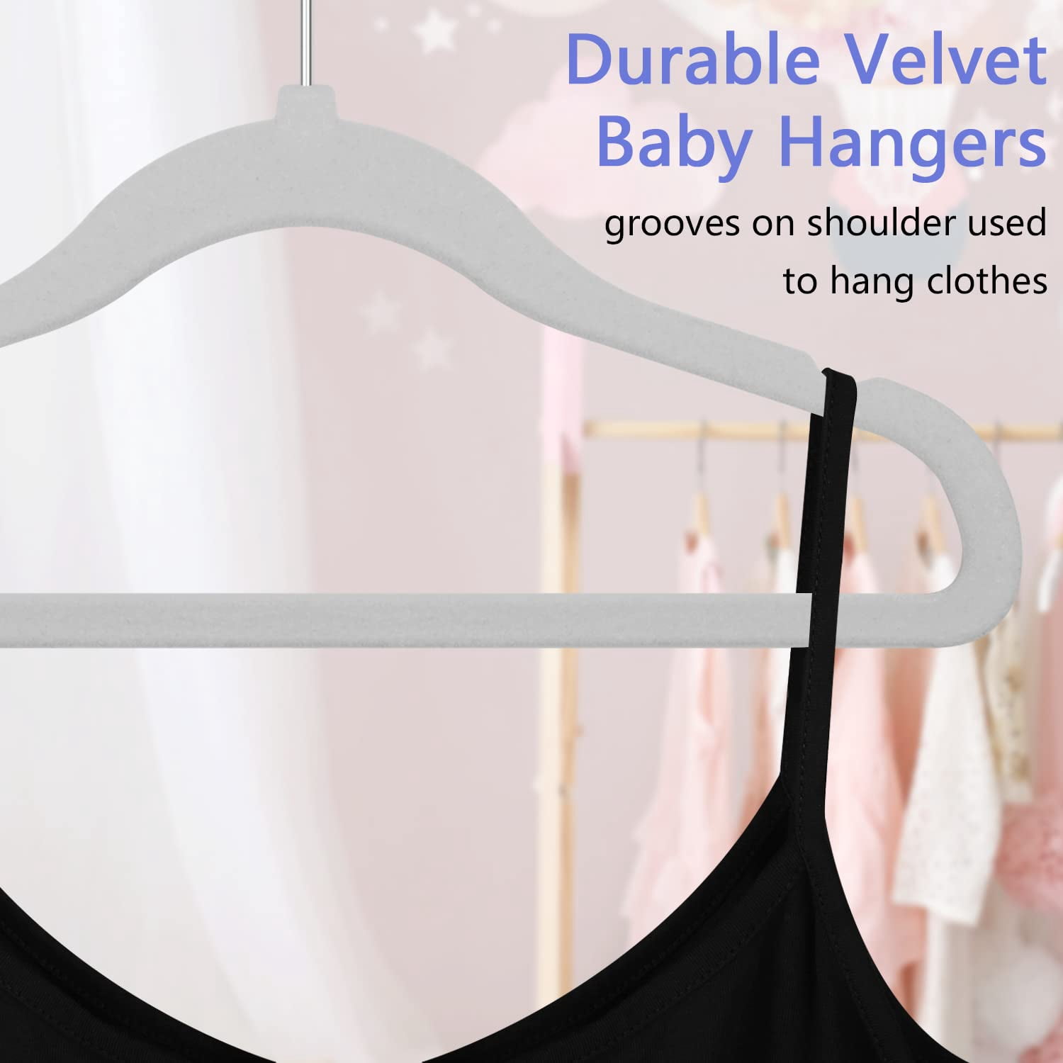 Kids Velvet Hangers 50 Pack 11.8 Inch Non-Slip Baby Toddler Clothes Hangers with Notches and Swivel Hooks Space-Saving Beige