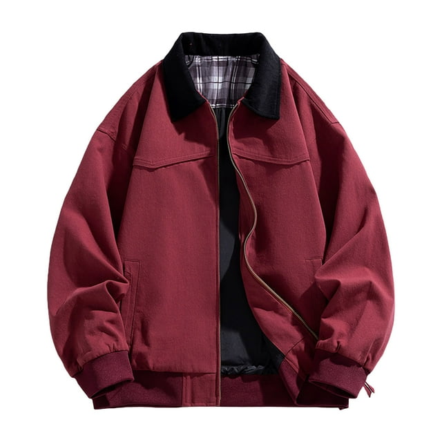 Dagegui Veste de Printemps Automne pour Hommes, Manteau de Travail Élégant à Col Rabattu, Manches Longues, Décontracté Quotidien avec Poche Rouge TG