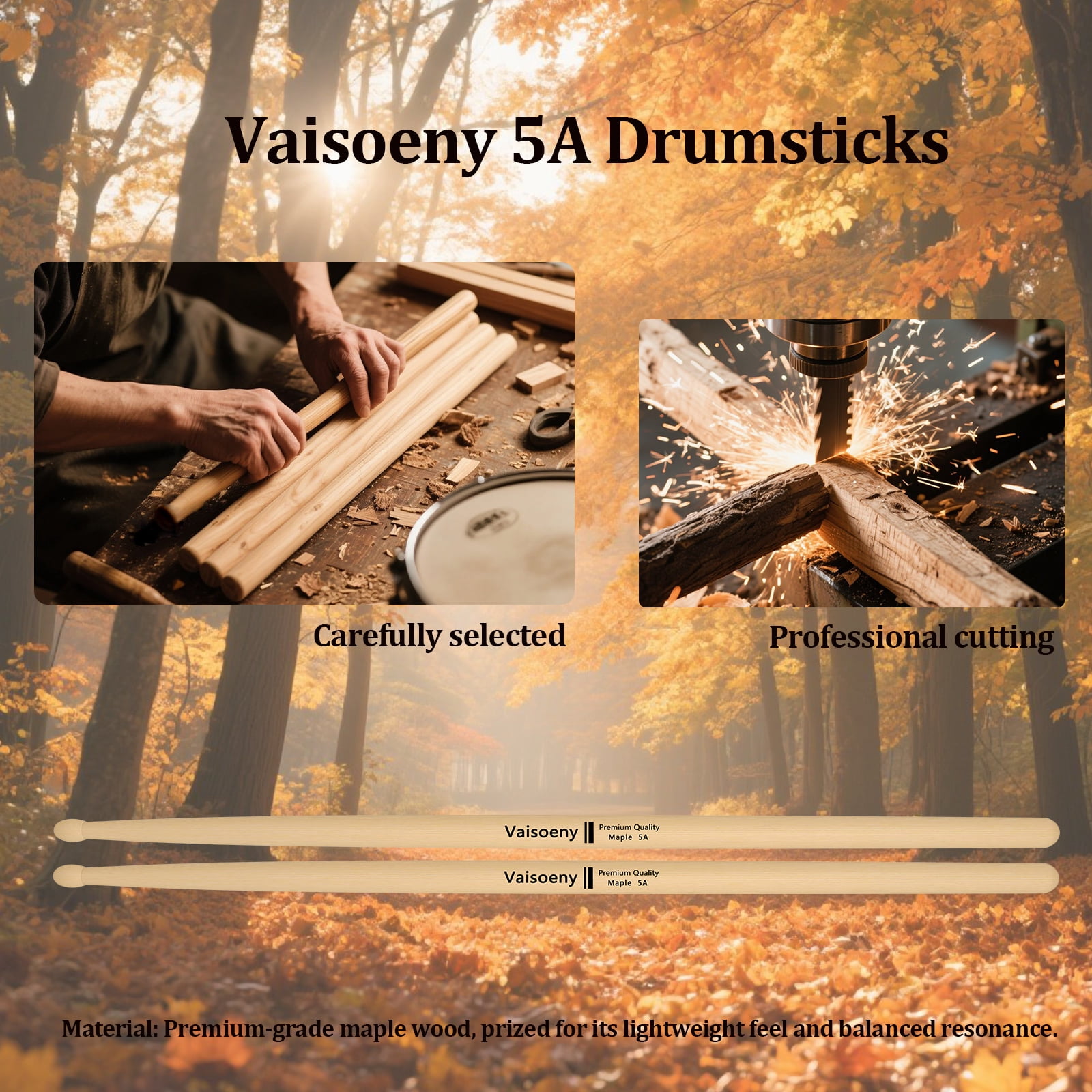 Vaisoeny Drum Sticks,5A Drum Sticks for Adults,12 Pairs Classic Maple Wood Drumsticks for Kids , Professional Musical Instrument Percussion Accessories